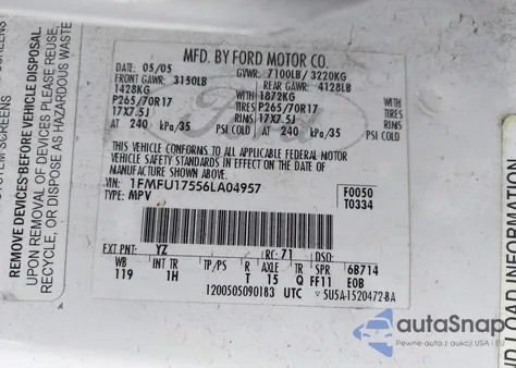 2006 Ford Expedition Eddie Bauer/King Ranch из США, поврежденный, VIN 1FMFU17556LA04957